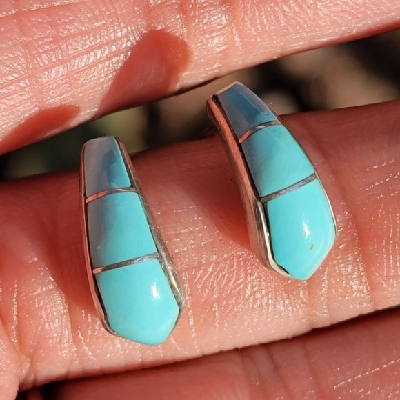 Gorgeous Native American handmade baby blue turquoise inlay 925 sterling silver - Picture 3 of 16
